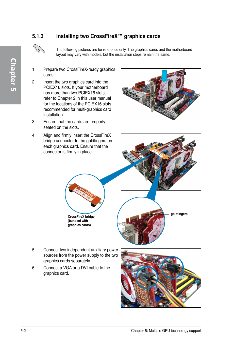 Chapter 5, 3 installing two crossfirex™ graphics cards | Asus P6X58-E PRO User Manual | Page 124 / 130