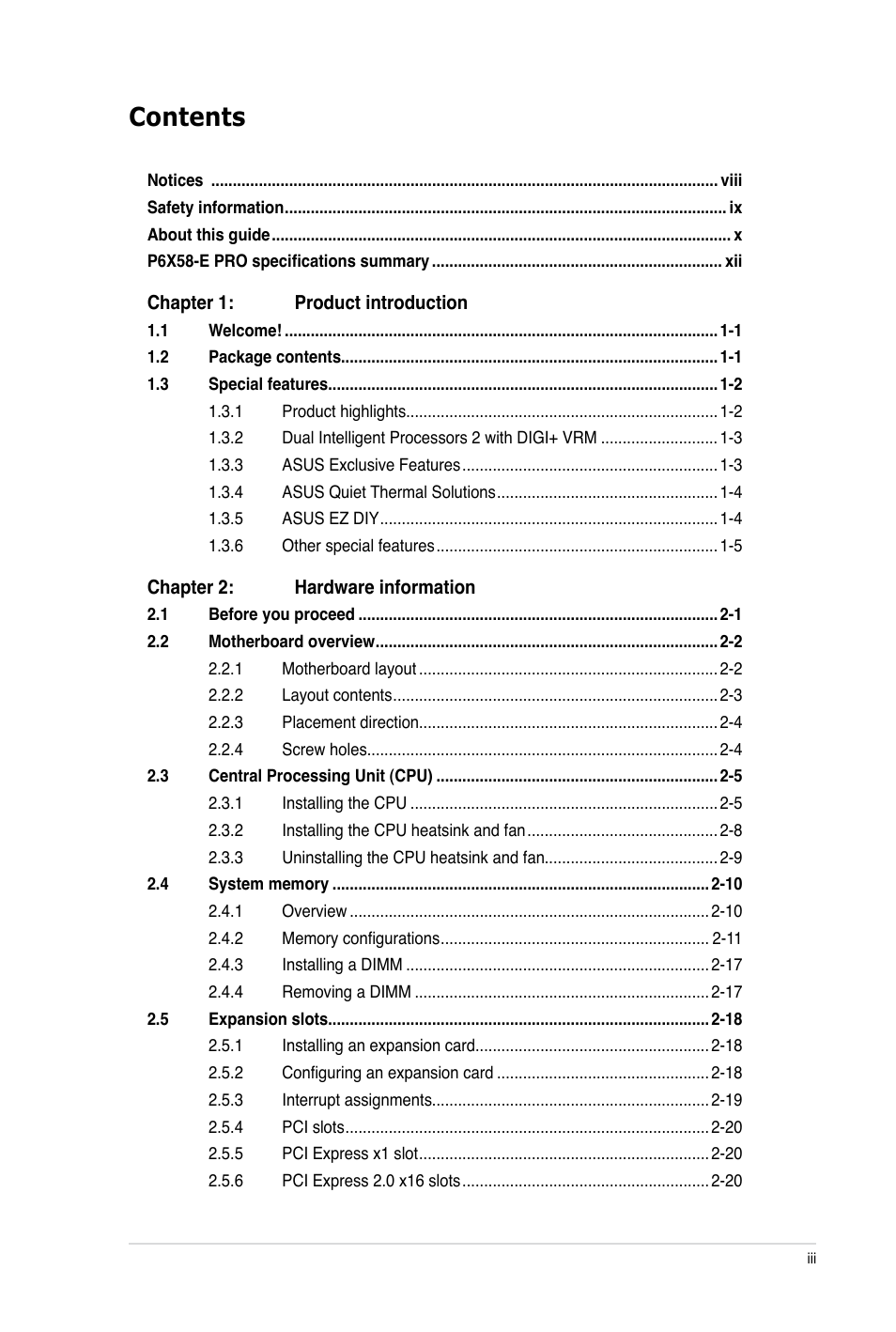 Asus P6X58-E PRO User Manual | Page 3 / 130