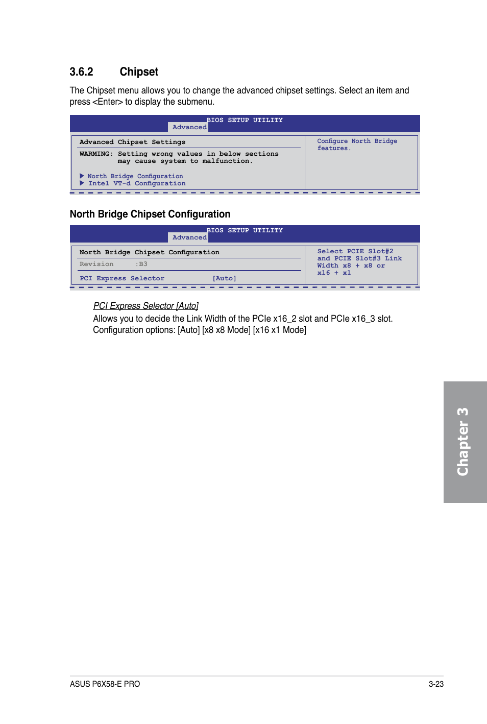 Chapter 3, 2 chipset, North bridge chipset configuration | Asus P6X58-E PRO User Manual | Page 83 / 130