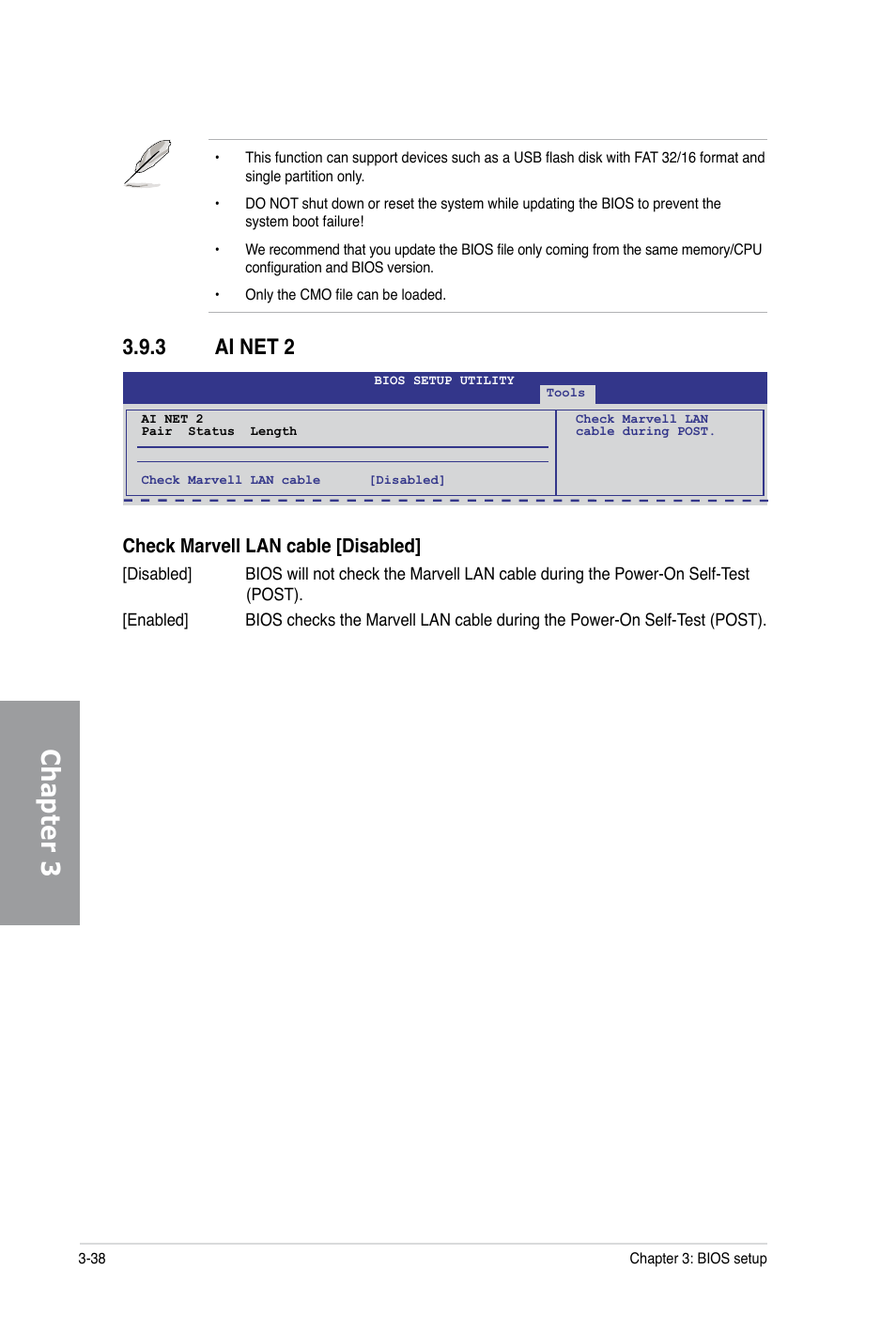 Chapter 3, 3 ai net 2, Check marvell lan cable [disabled | Asus P6X58-E PRO User Manual | Page 98 / 130