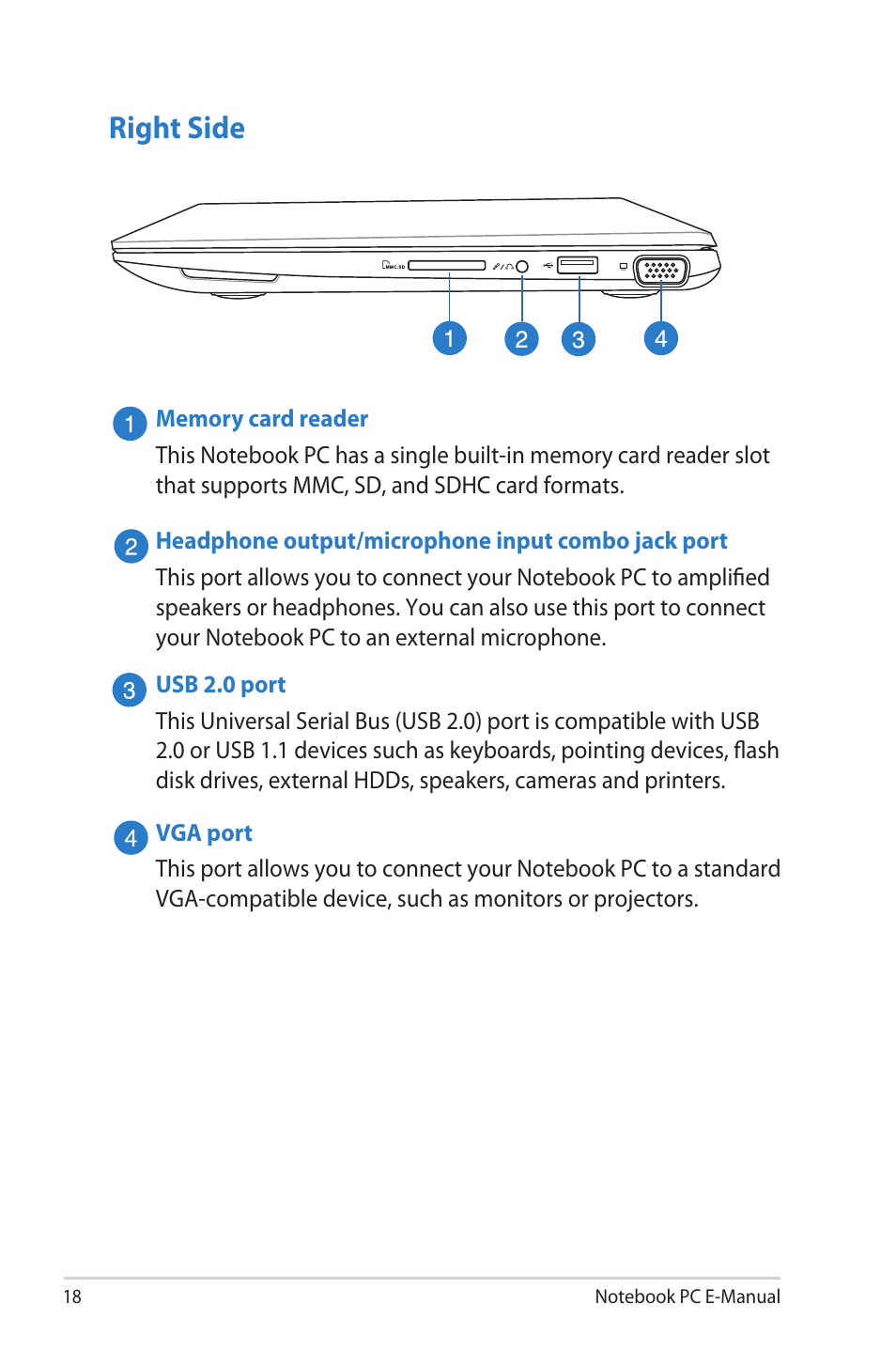 Right side | Asus X202E User Manual | Page 18 / 102
