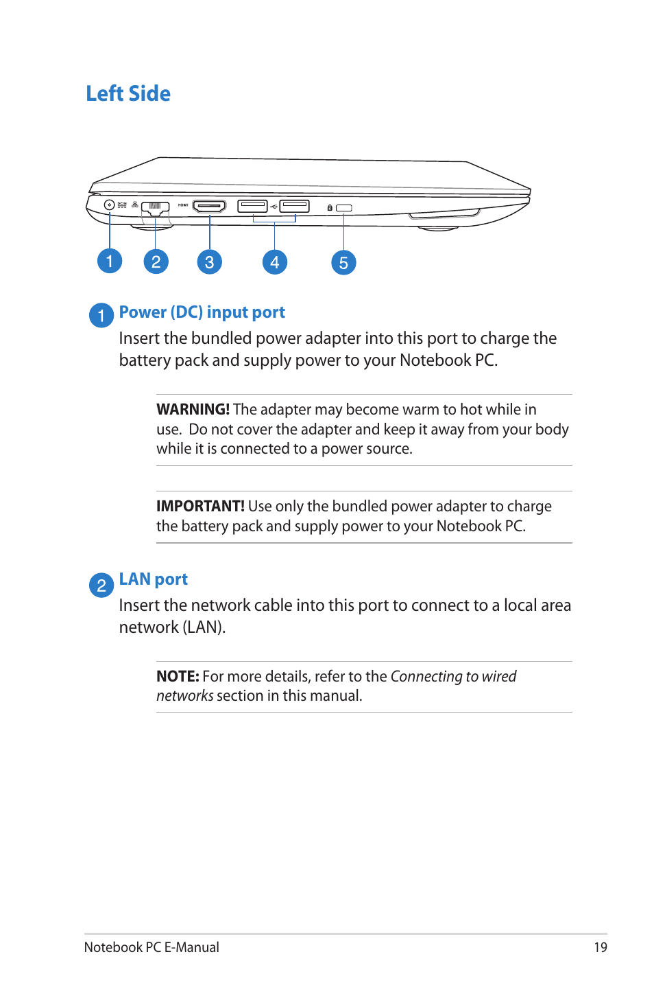 Left side | Asus X202E User Manual | Page 19 / 102