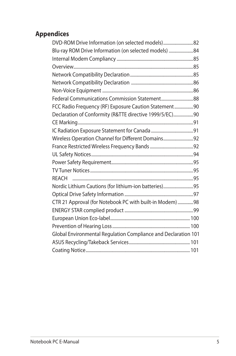 Appendices | Asus X202E User Manual | Page 5 / 102