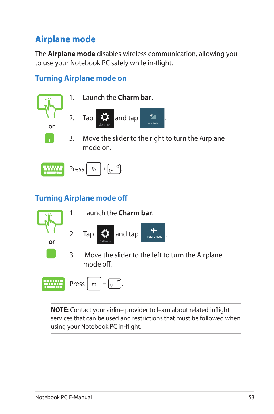 Airplane mode | Asus X202E User Manual | Page 53 / 102