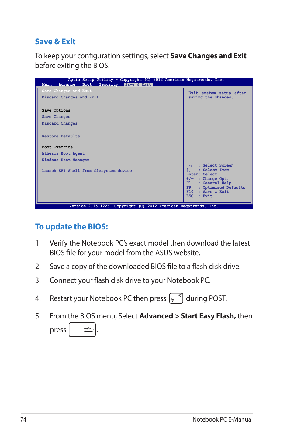 Save & exit | Asus X202E User Manual | Page 74 / 102