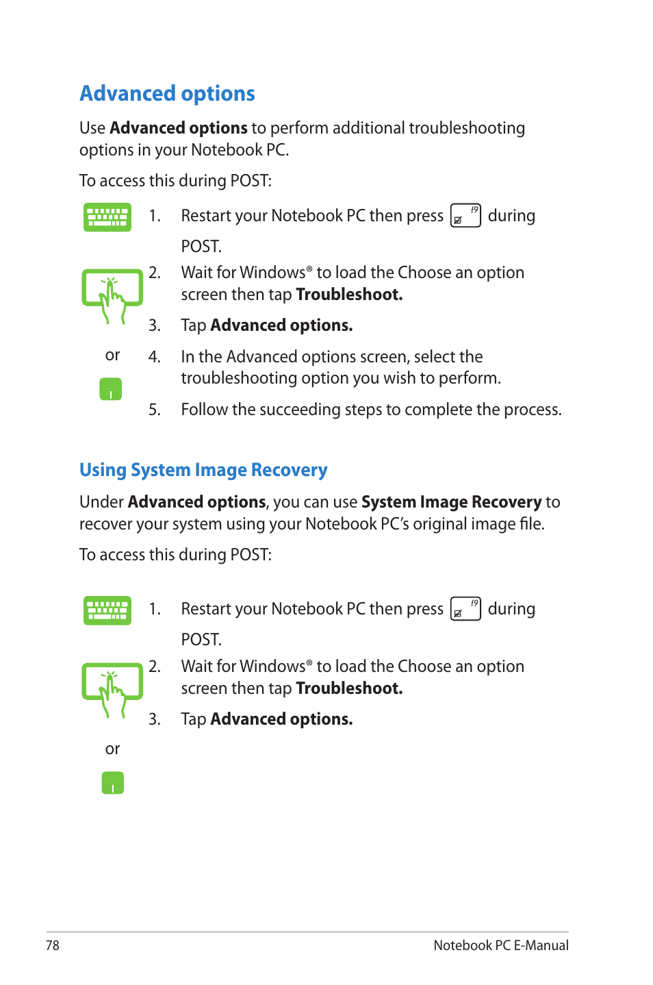Advanced options | Asus X202E User Manual | Page 78 / 102