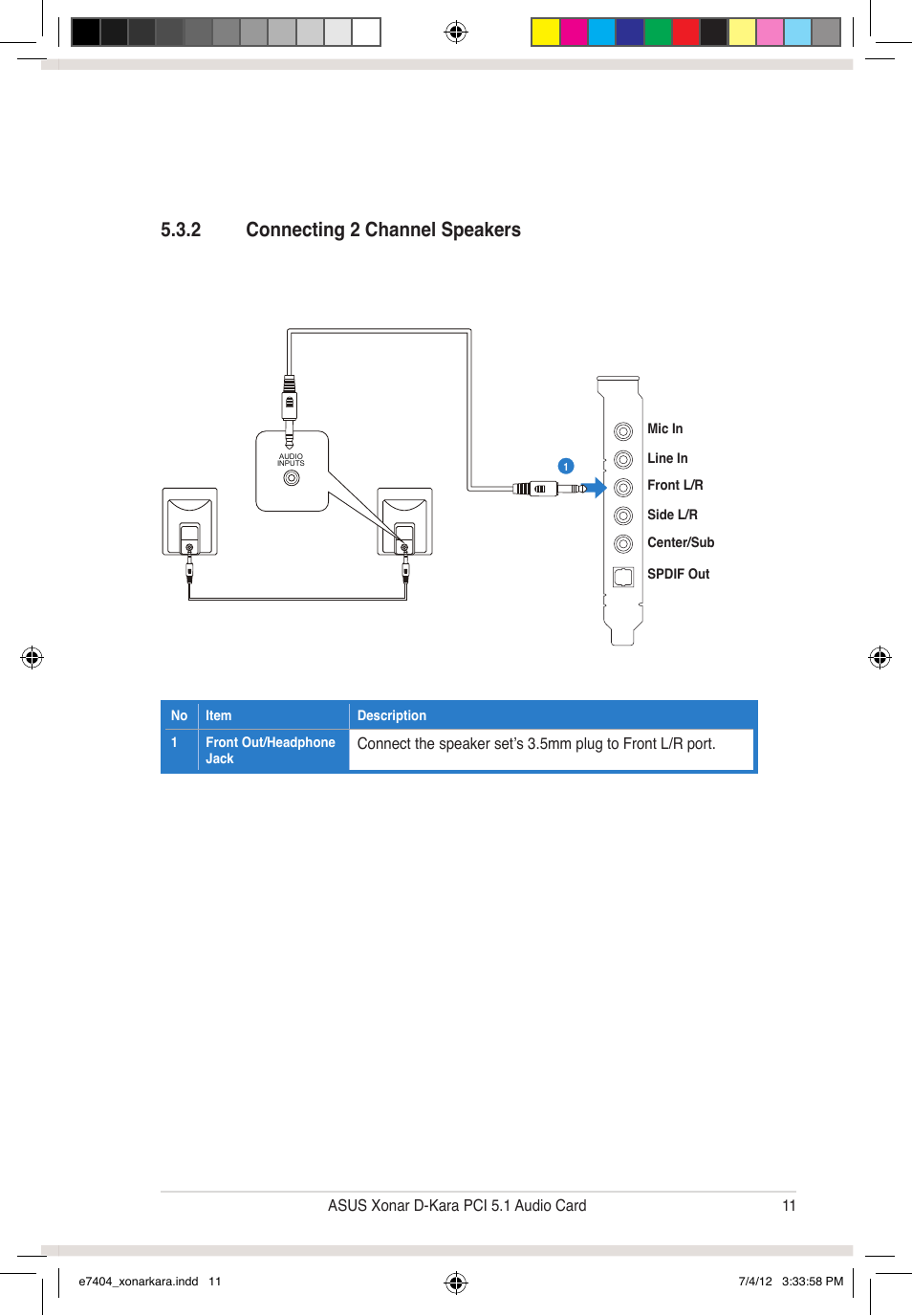 2 connecting 2 channel speakers | Asus Xonar D-Kara User Manual | Page 17 / 44