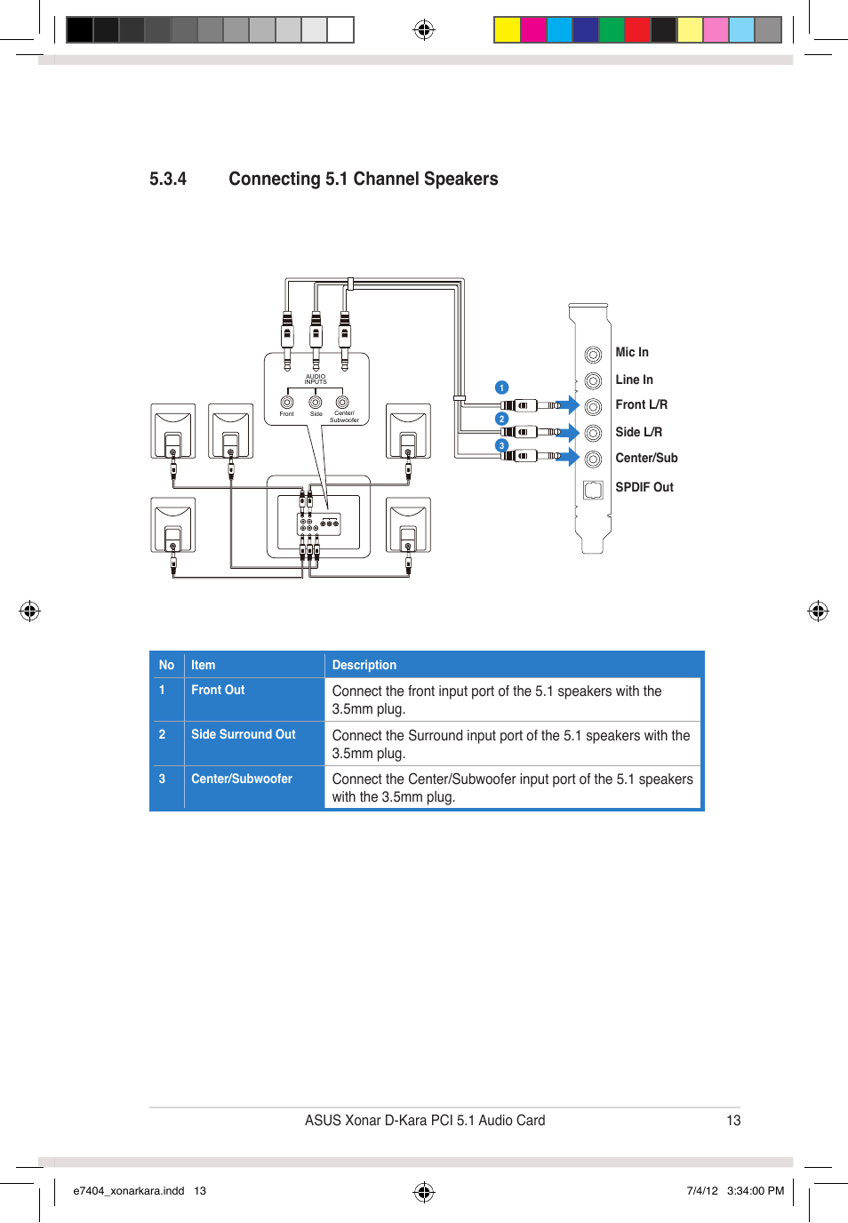 4 connecting 5.1 channel speakers | Asus Xonar D-Kara User Manual | Page 19 / 44