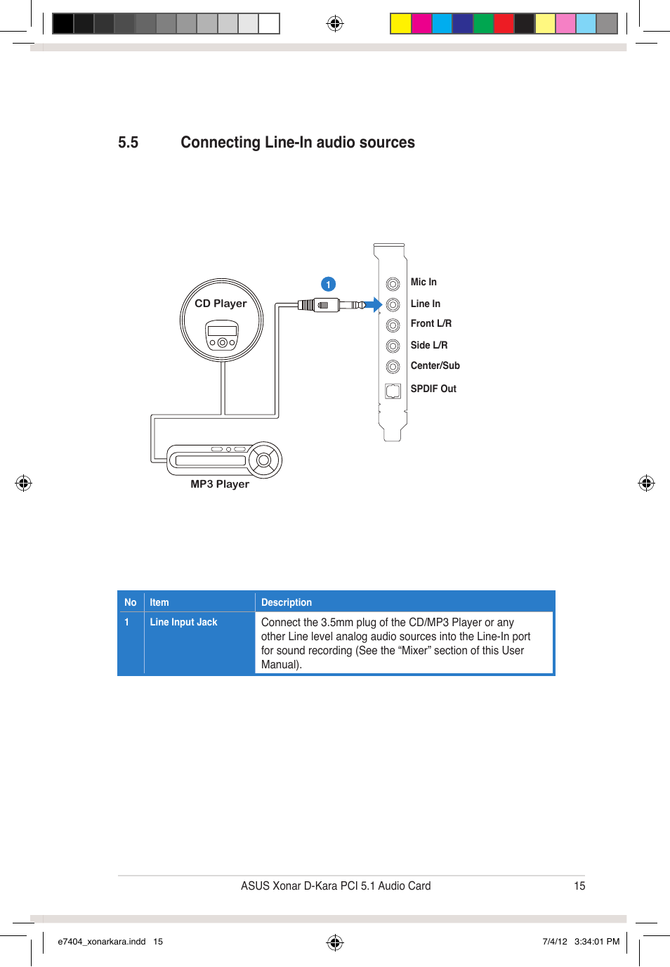 5 connecting line-in audio sources | Asus Xonar D-Kara User Manual | Page 21 / 44