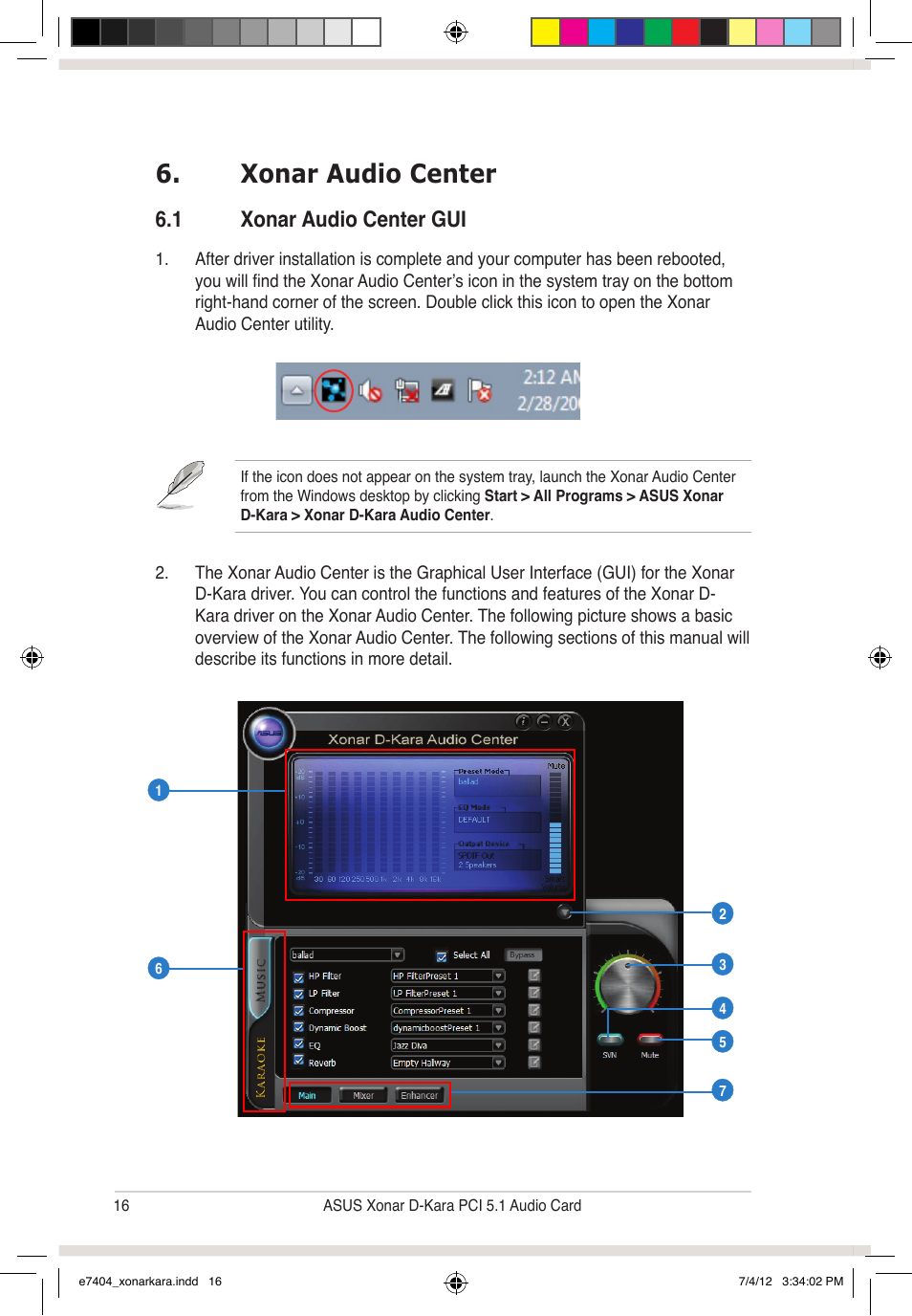 Xonar audio center, 1 xonar audio center gui | Asus Xonar D-Kara User Manual | Page 22 / 44