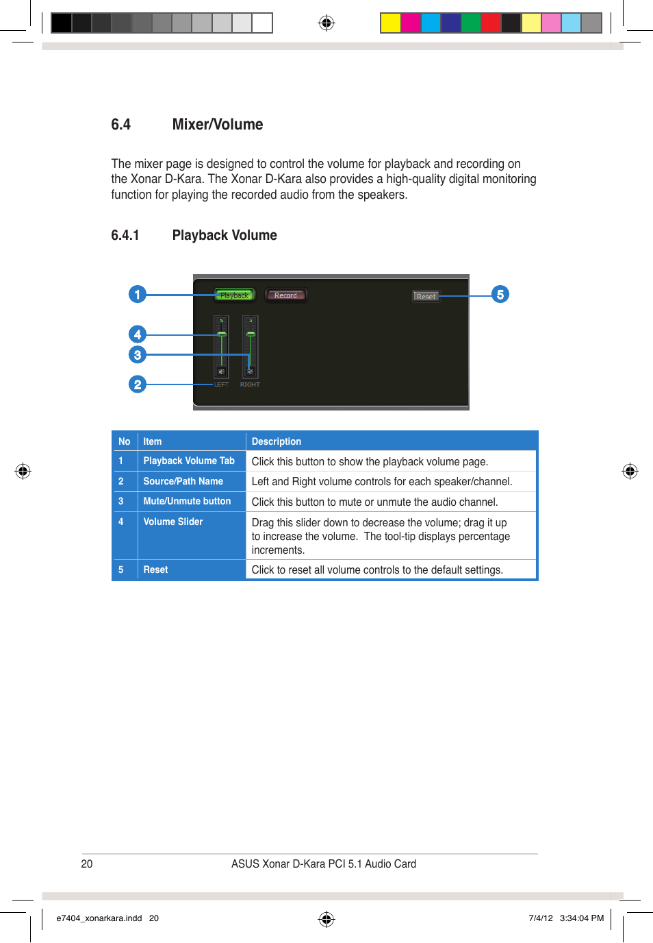 4 mixer/volume, 1 playback volume | Asus Xonar D-Kara User Manual | Page 26 / 44