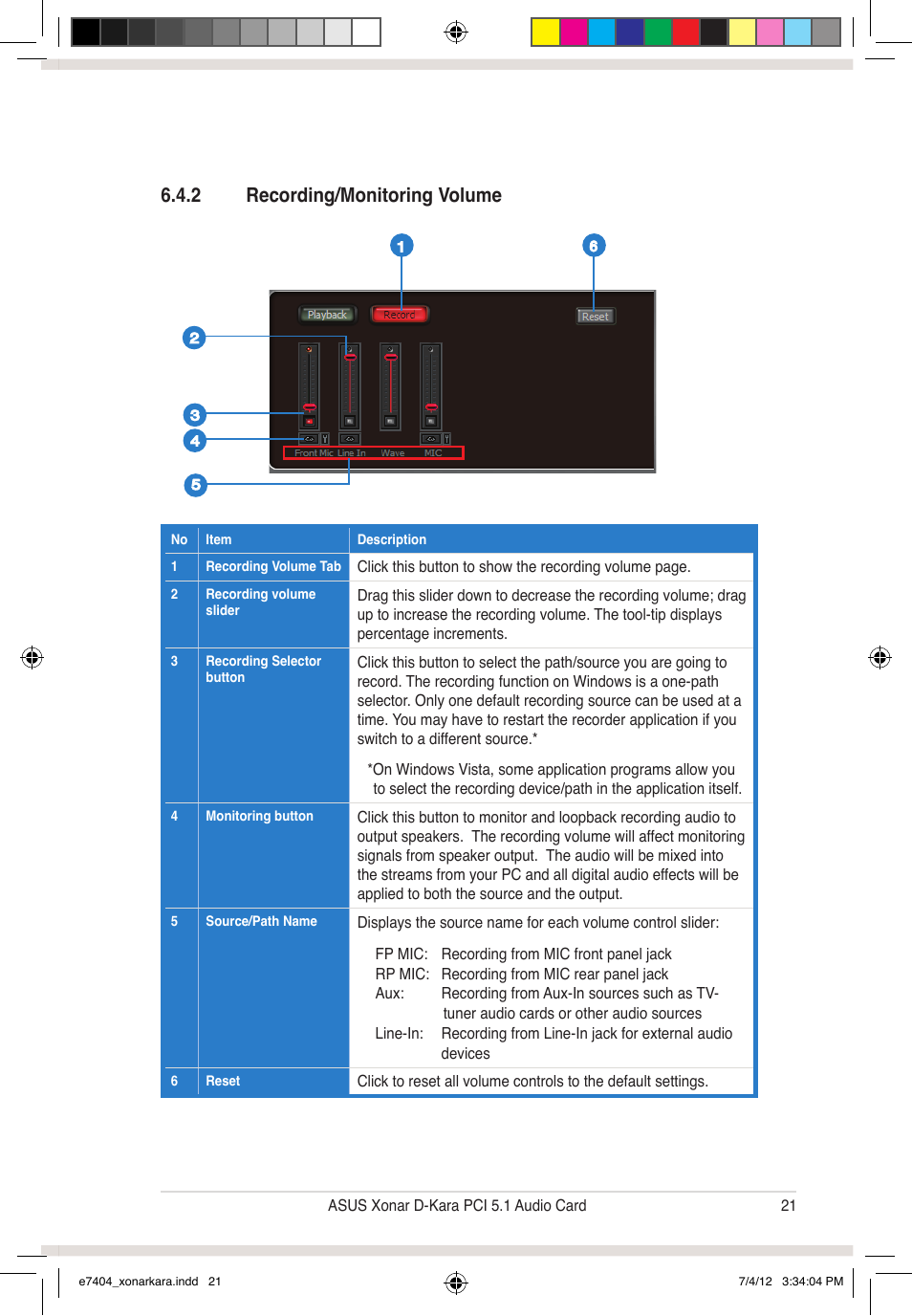 2 recording/monitoring volume | Asus Xonar D-Kara User Manual | Page 27 / 44