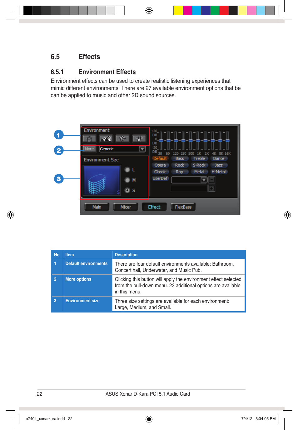 5 effects, 1 environment effects | Asus Xonar D-Kara User Manual | Page 28 / 44