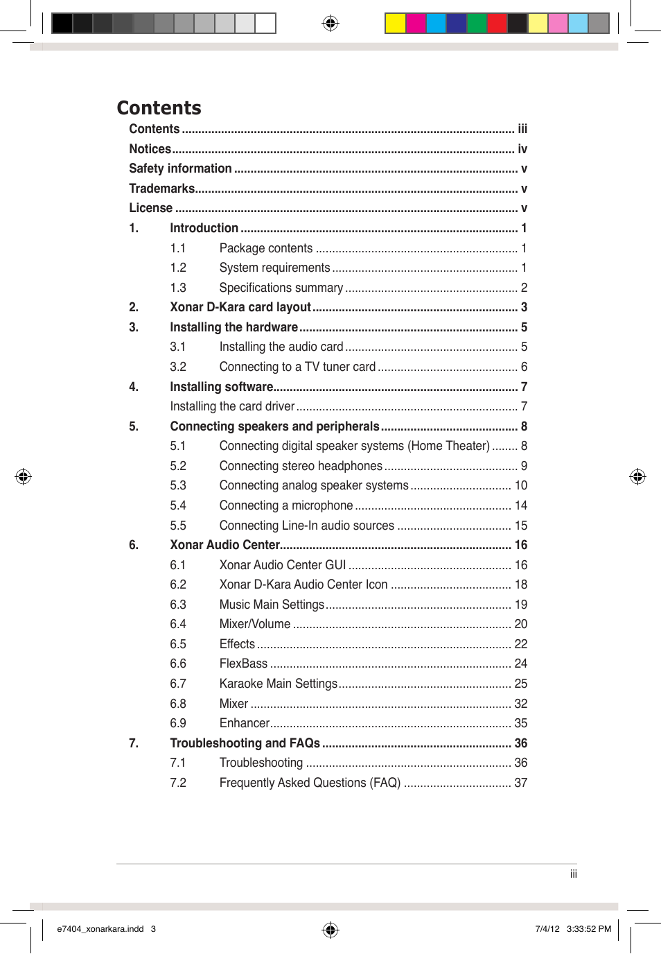 Asus Xonar D-Kara User Manual | Page 3 / 44