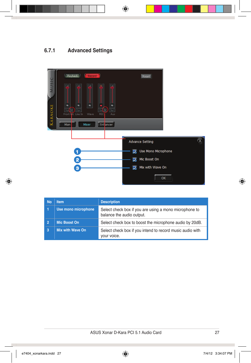 1 advanced settings | Asus Xonar D-Kara User Manual | Page 33 / 44