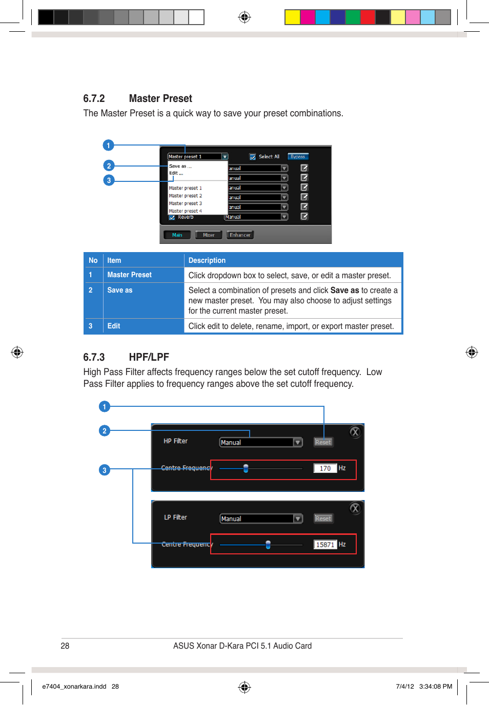 2 master preset, 3 hpf/lpf | Asus Xonar D-Kara User Manual | Page 34 / 44