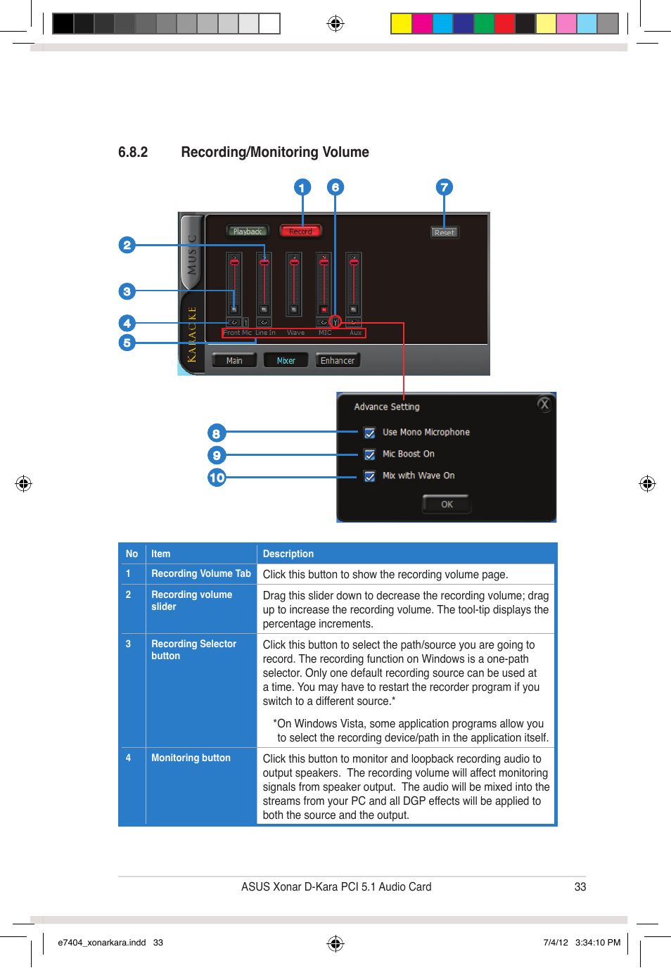 2 recording/monitoring volume | Asus Xonar D-Kara User Manual | Page 39 / 44