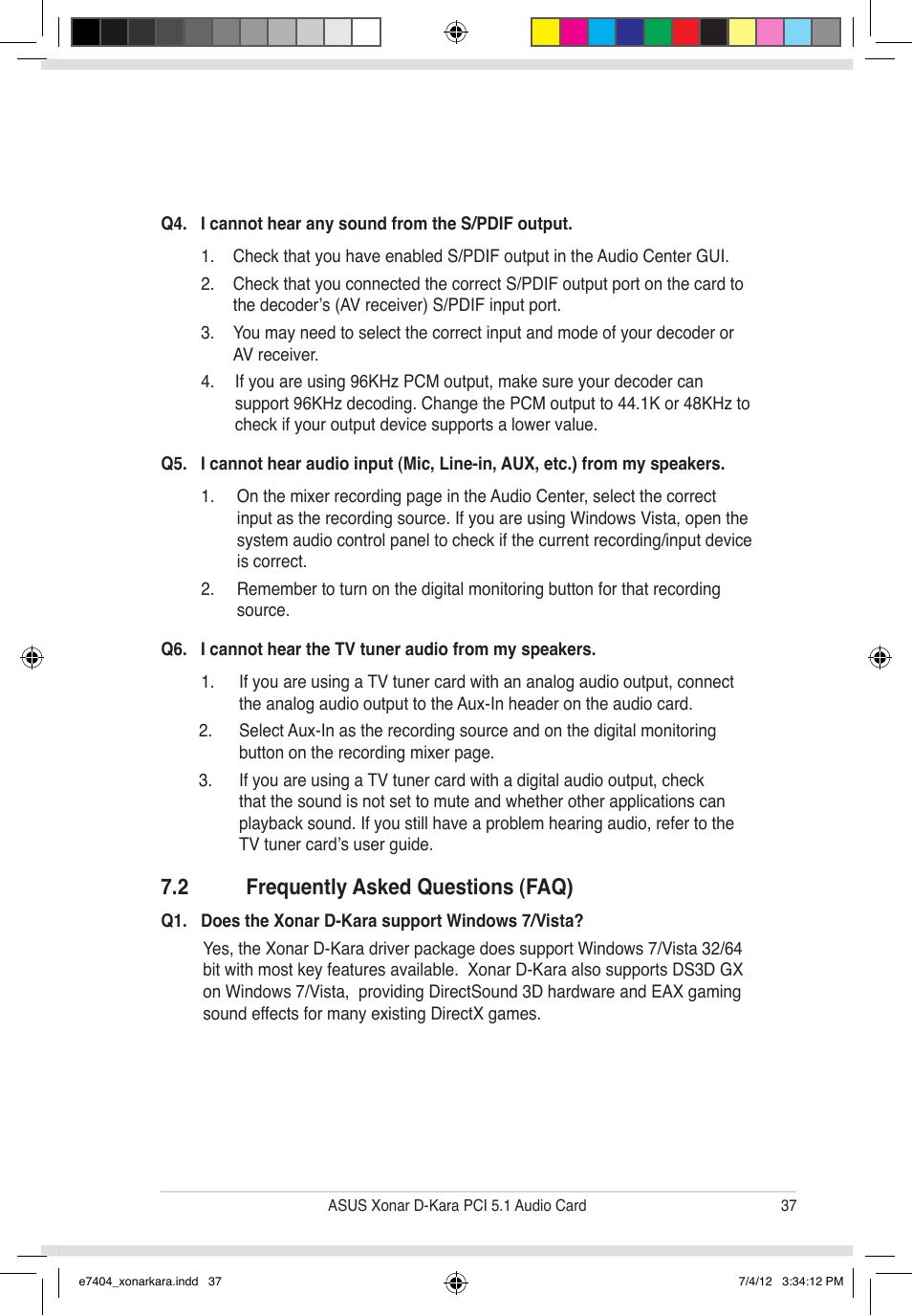 2 frequently asked questions (faq) | Asus Xonar D-Kara User Manual | Page 43 / 44