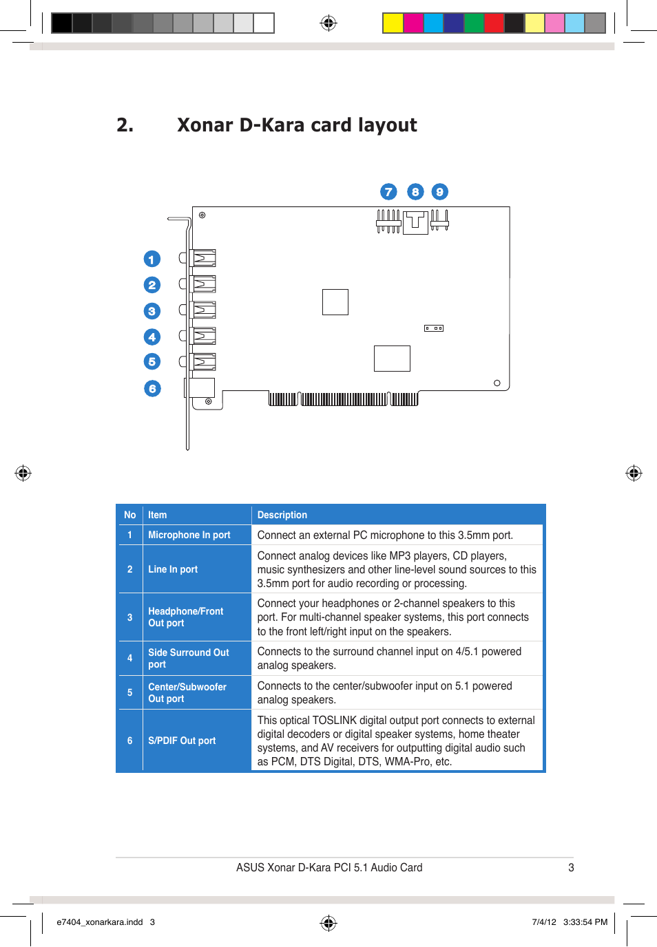 Xonar d-kara card layout | Asus Xonar D-Kara User Manual | Page 9 / 44