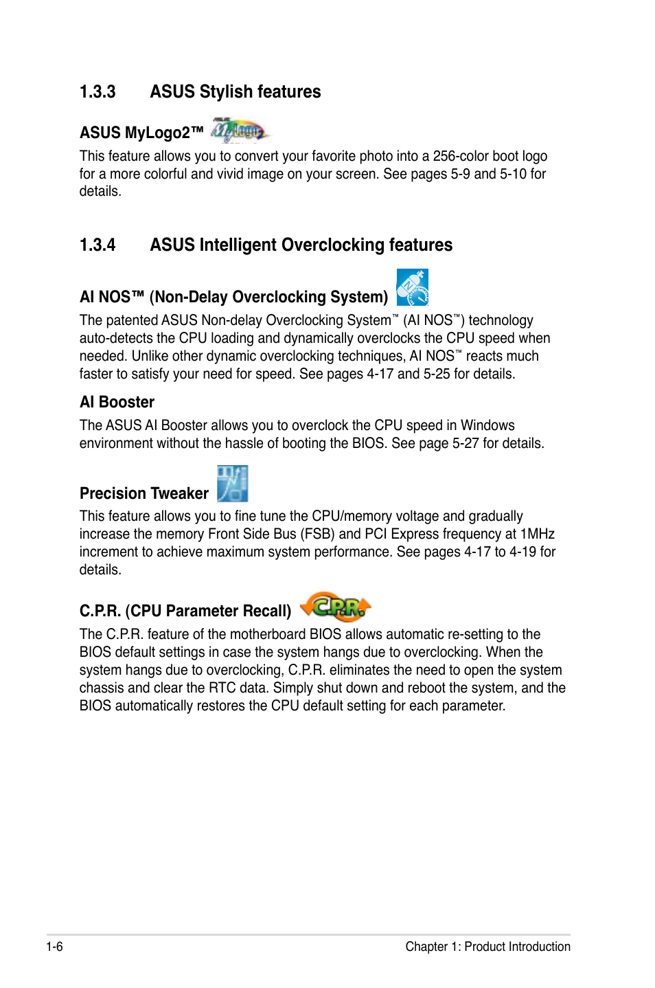 3 asus stylish features, 4 asus intelligent overclocking features | Asus P5K User Manual | Page 22 / 150