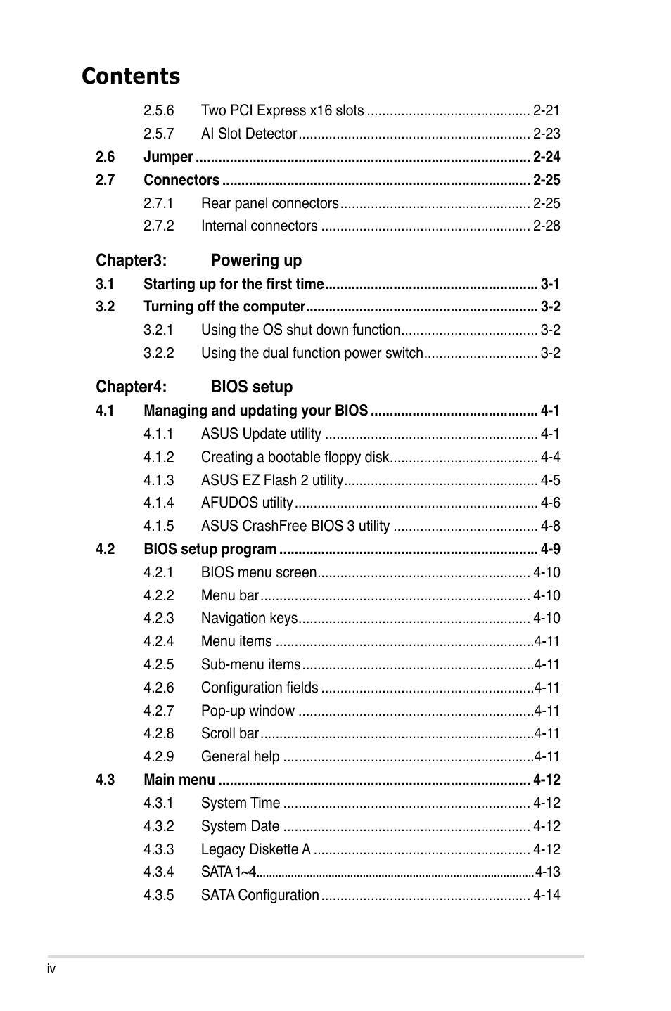 Asus P5K User Manual | Page 4 / 150