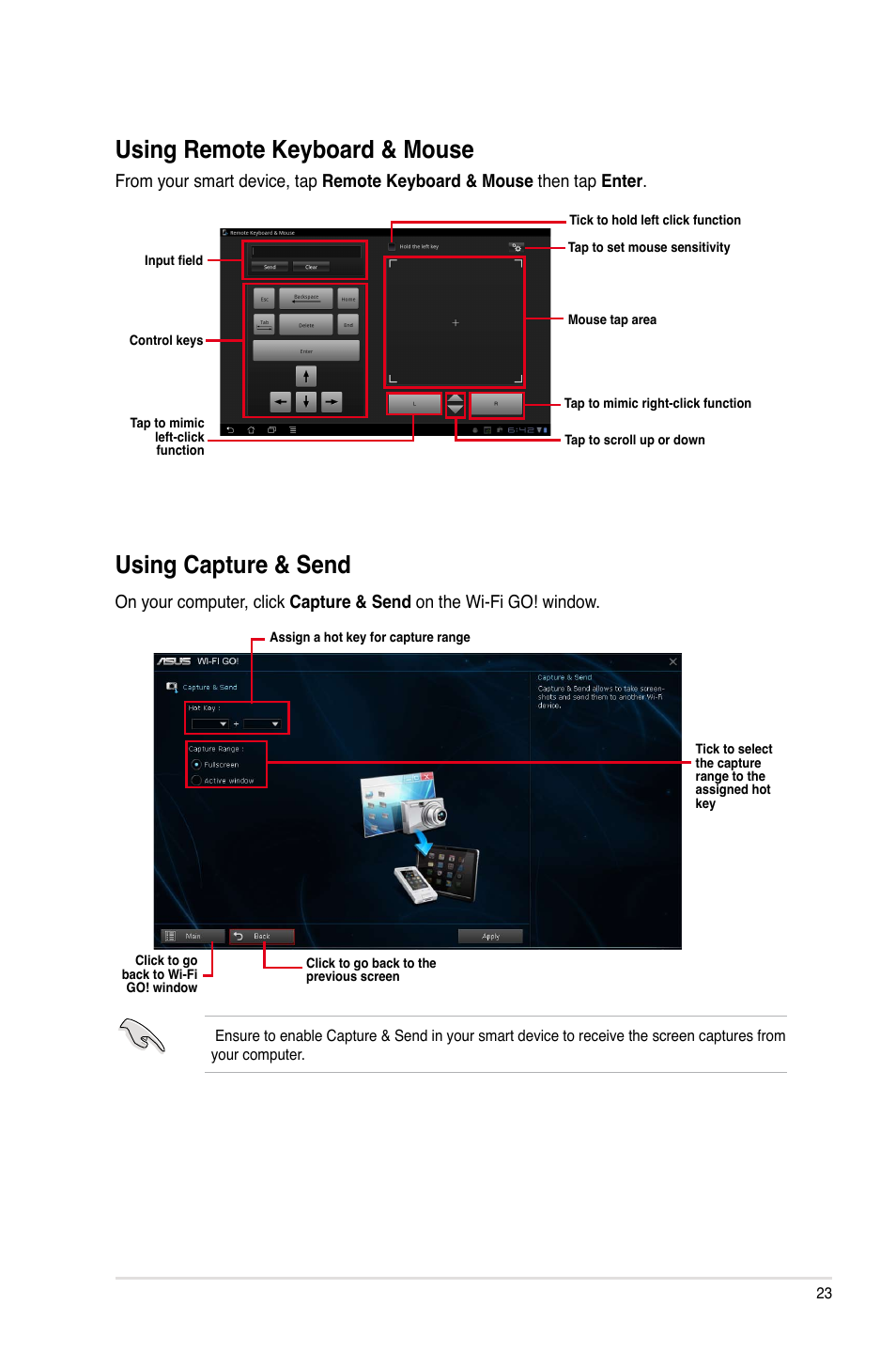 Using remote keyboard & mouse, Using capture & send, Using remote keyboard & mouse using capture & send | Asus Z87-PRO User Manual | Page 23 / 24
