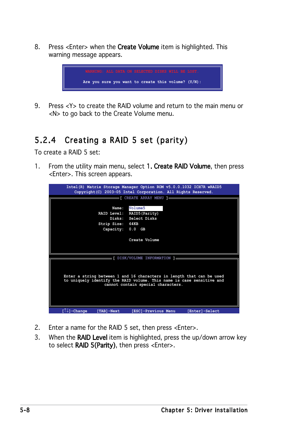 4 creating a raid 5 set (parity) | Asus P5LD-MR User Manual | Page 106 / 160