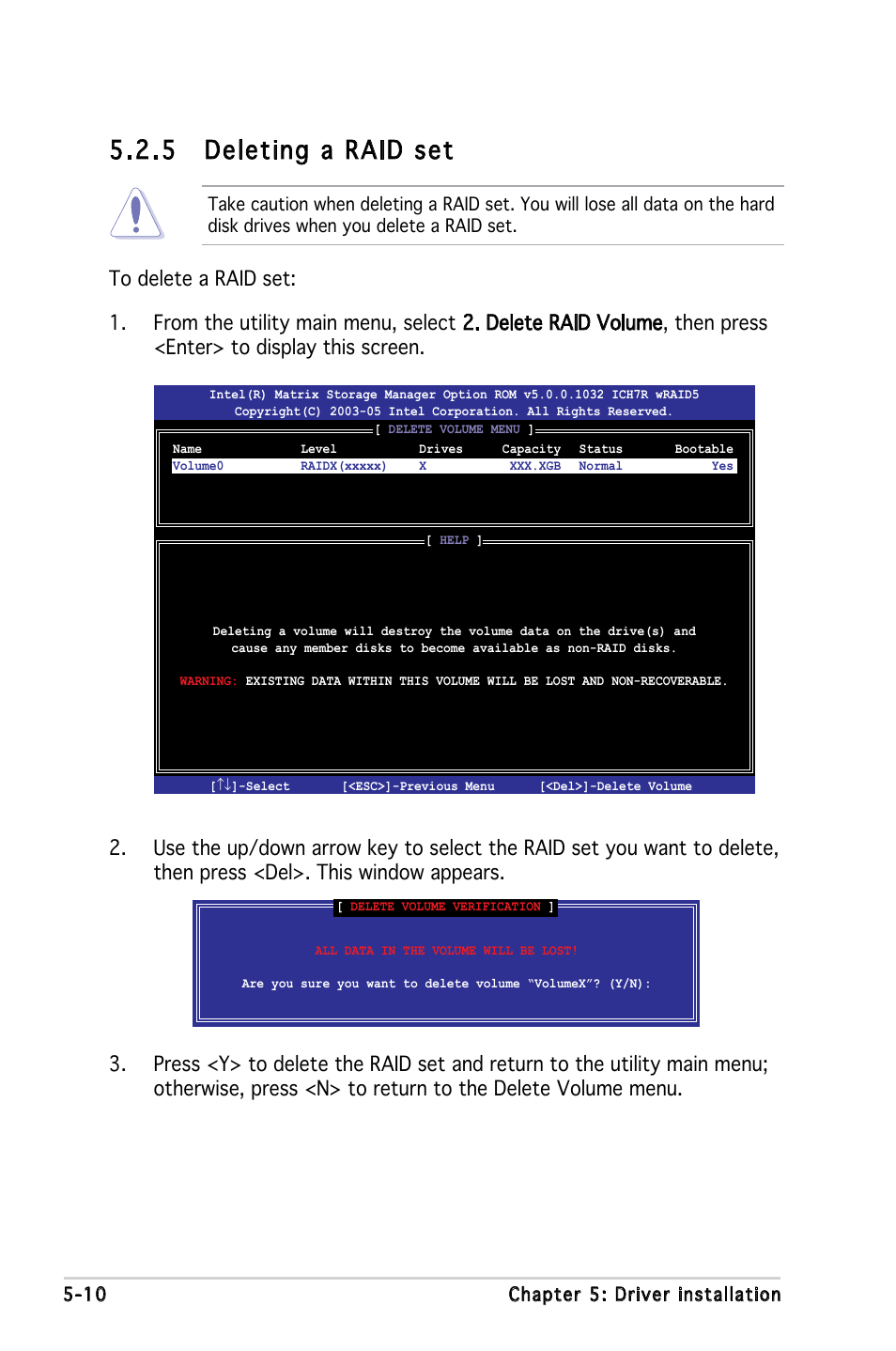 5 deleting a raid set | Asus P5LD-MR User Manual | Page 108 / 160