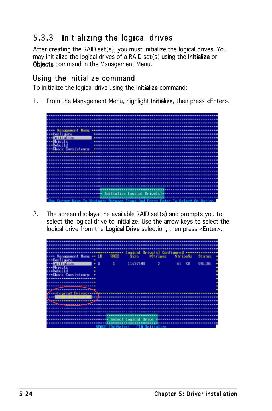 3 initializing the logical drives | Asus P5LD-MR User Manual | Page 122 / 160