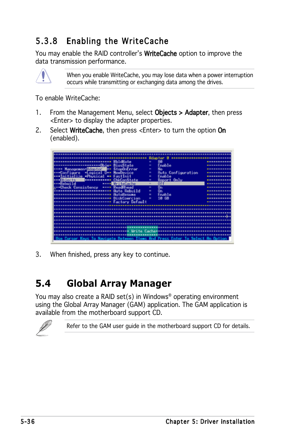 4 global array manager, 8 enabling the writecache | Asus P5LD-MR User Manual | Page 134 / 160