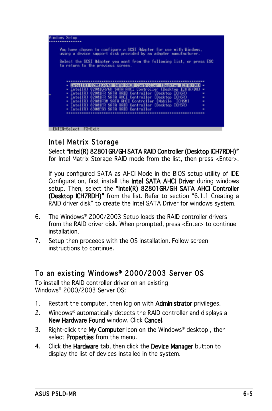 Intel matrix storage | Asus P5LD-MR User Manual | Page 141 / 160