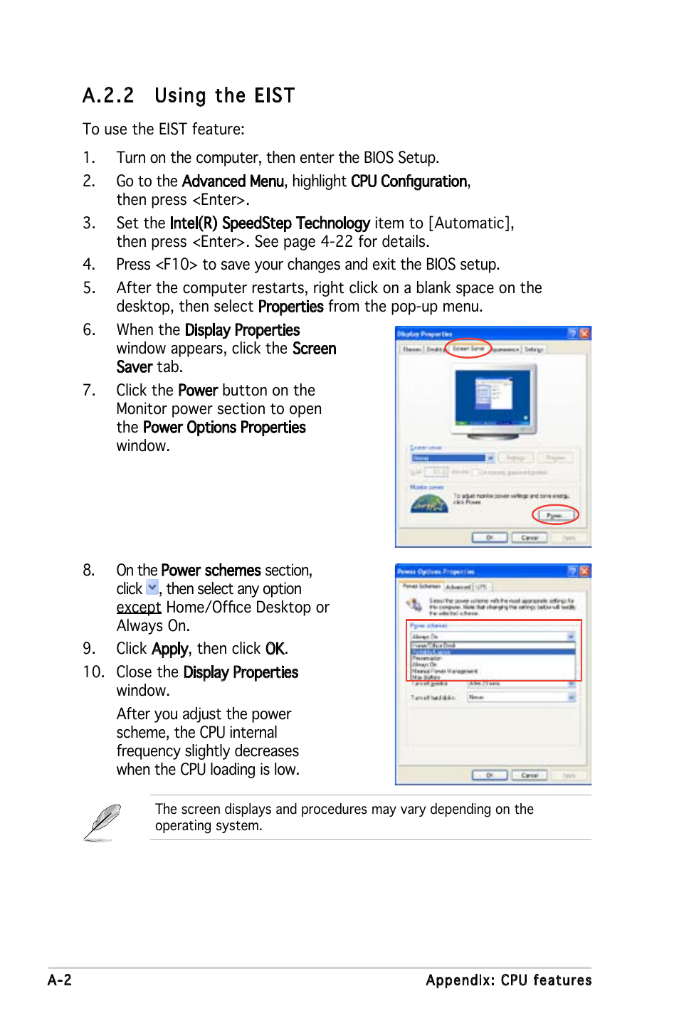 A.2.2 using the eist | Asus P5LD-MR User Manual | Page 158 / 160