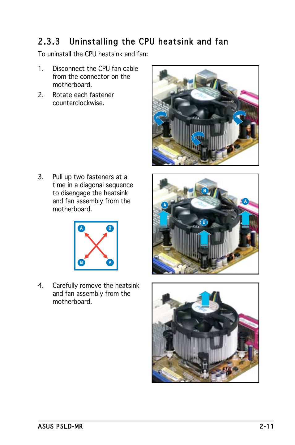 3 uninstalling the cpu heatsink and fan | Asus P5LD-MR User Manual | Page 31 / 160