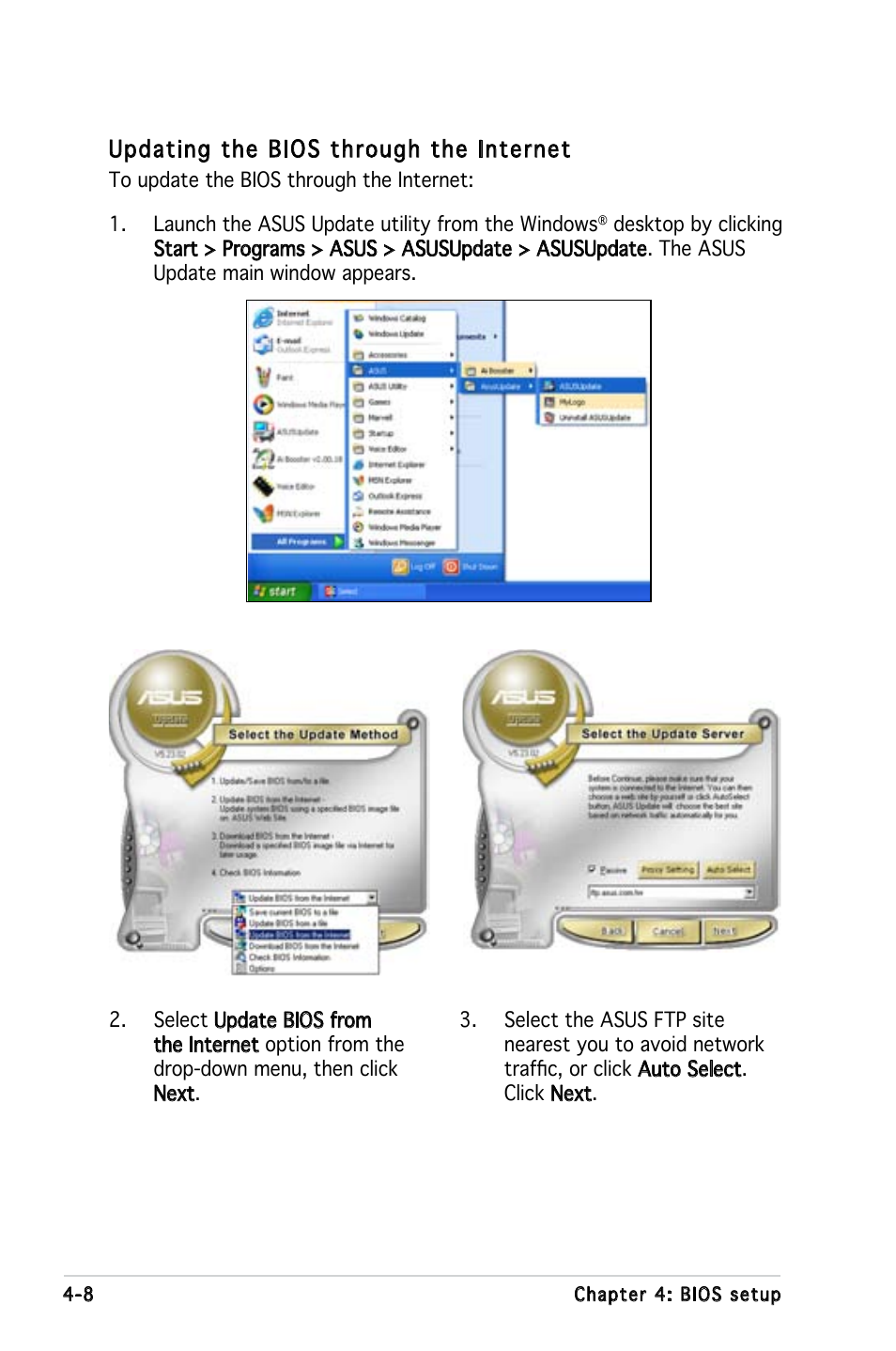 Updating the bios through the internet | Asus P5LD-MR User Manual | Page 68 / 160