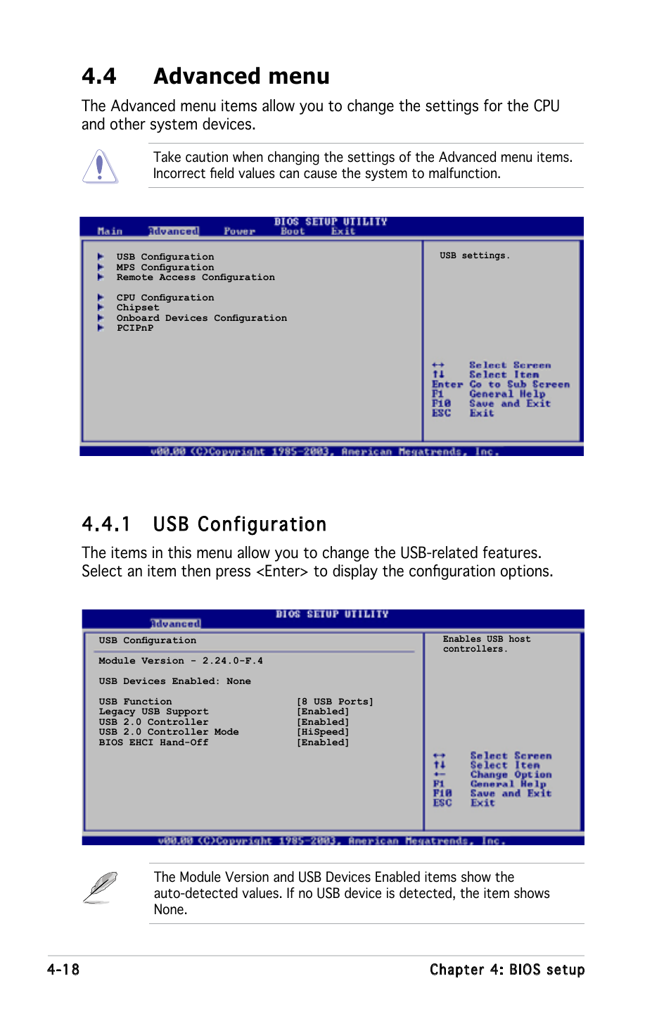 4 advanced menu, 1 usb configuration | Asus P5LD-MR User Manual | Page 78 / 160