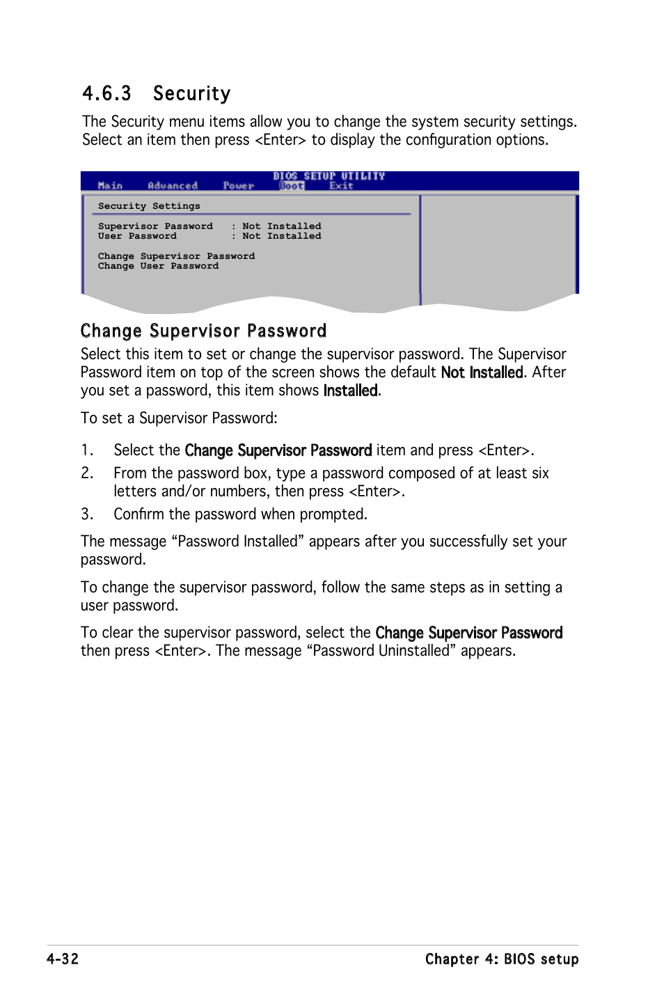 3 security, Change supervisor password | Asus P5LD-MR User Manual | Page 92 / 160