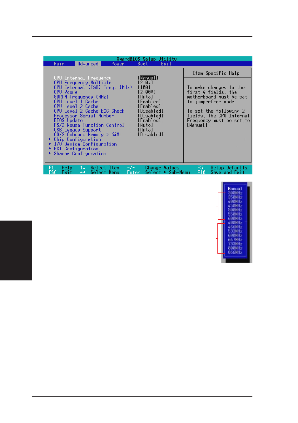 Bios setup, 4 advanced menu | Asus P3C2000 User Manual | Page 64 / 110