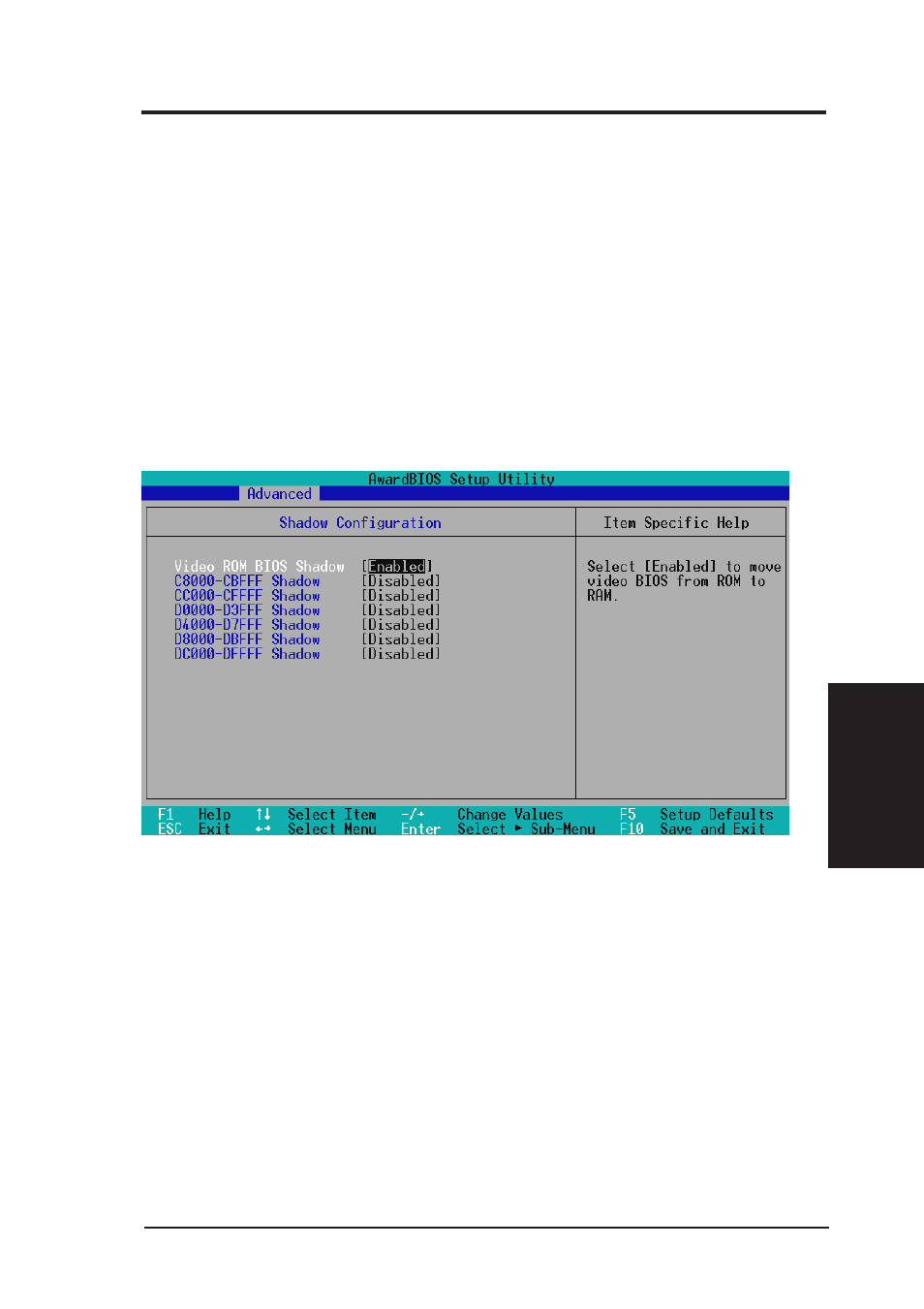 Bios setup, 4 shadow configuration | Asus P3C2000 User Manual | Page 75 / 110