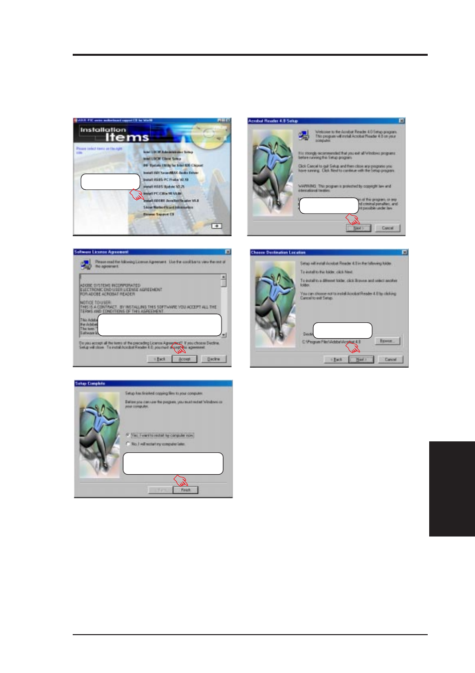 Software setup, 10 install adobe acrobat reader v4.0 | Asus P3C2000 User Manual | Page 97 / 110