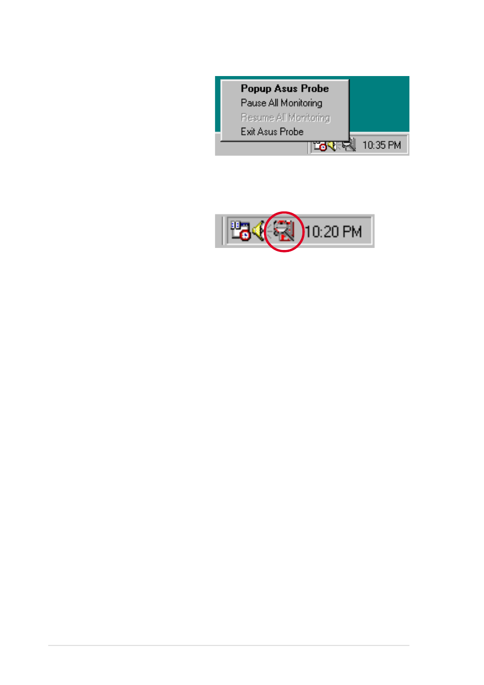 3 asus pc probe task bar icon | Asus P4S133-VM User Manual | Page 102 / 122