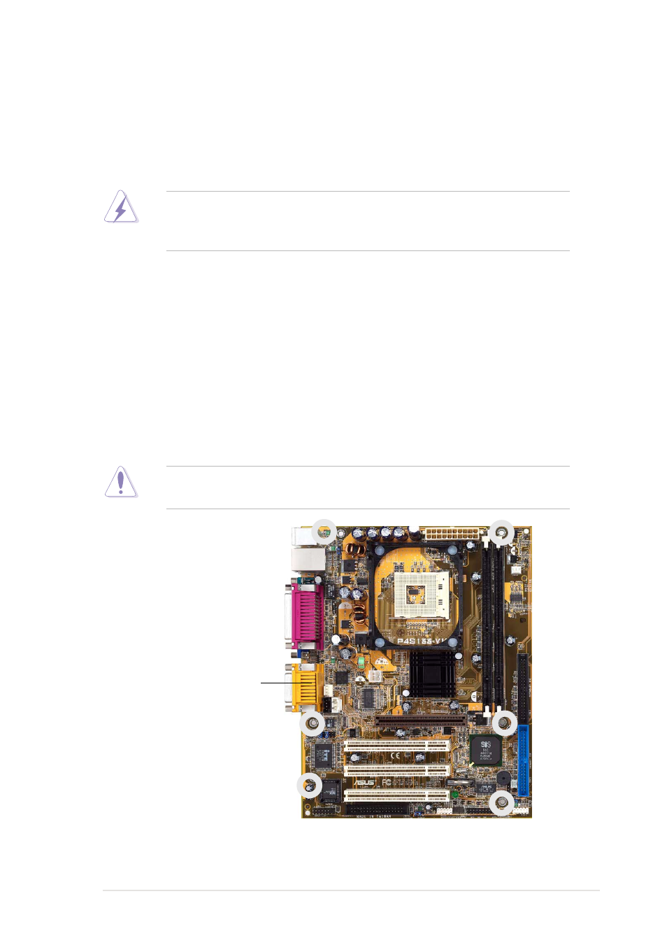 1 motherboard installation, 1 placement direction, 2 screw holes | Asus P4S133-VM User Manual | Page 19 / 122