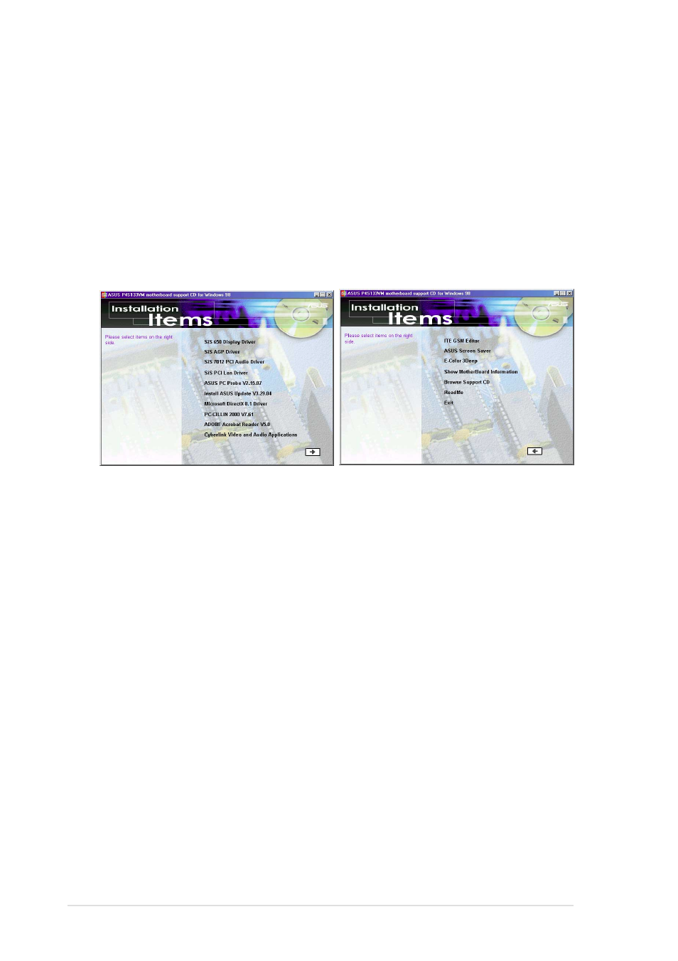 1 installation menu | Asus P4S133-VM User Manual | Page 96 / 122