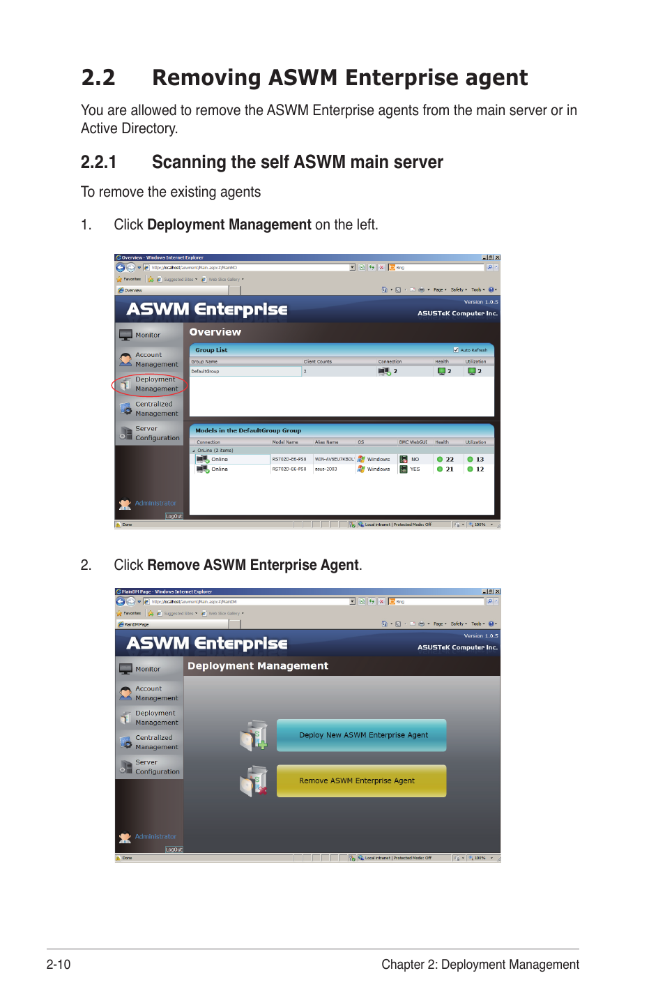 2 removing aswm enterprise agent | Asus ASWM Enterprise System Web-based Management User Manual | Page 28 / 78