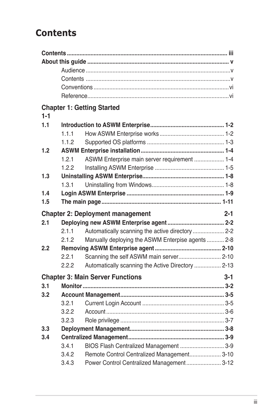 Asus ASWM Enterprise System Web-based Management User Manual | Page 3 / 78