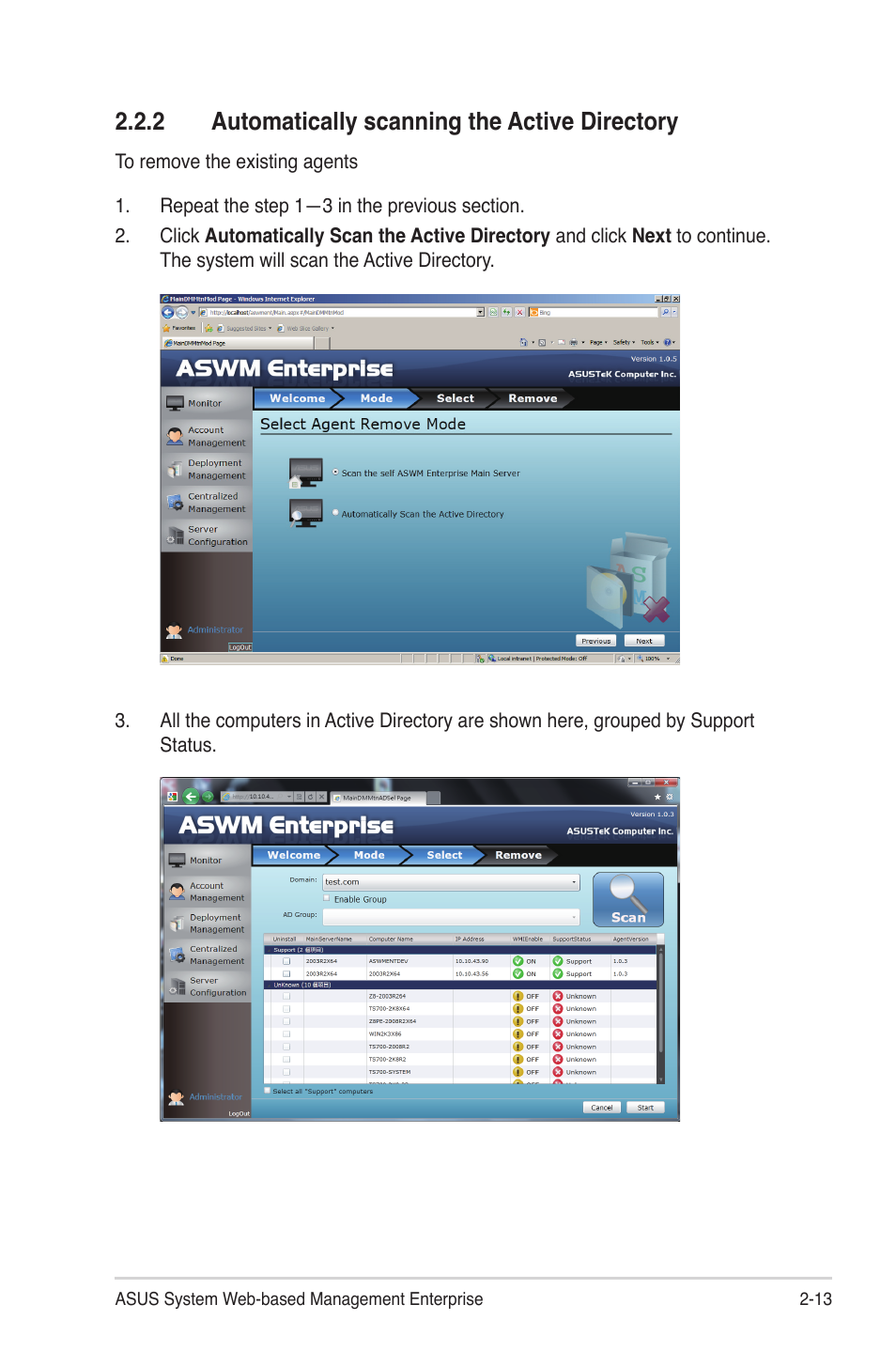 2 automatically scanning the active directory | Asus ASWM Enterprise System Web-based Management User Manual | Page 31 / 78