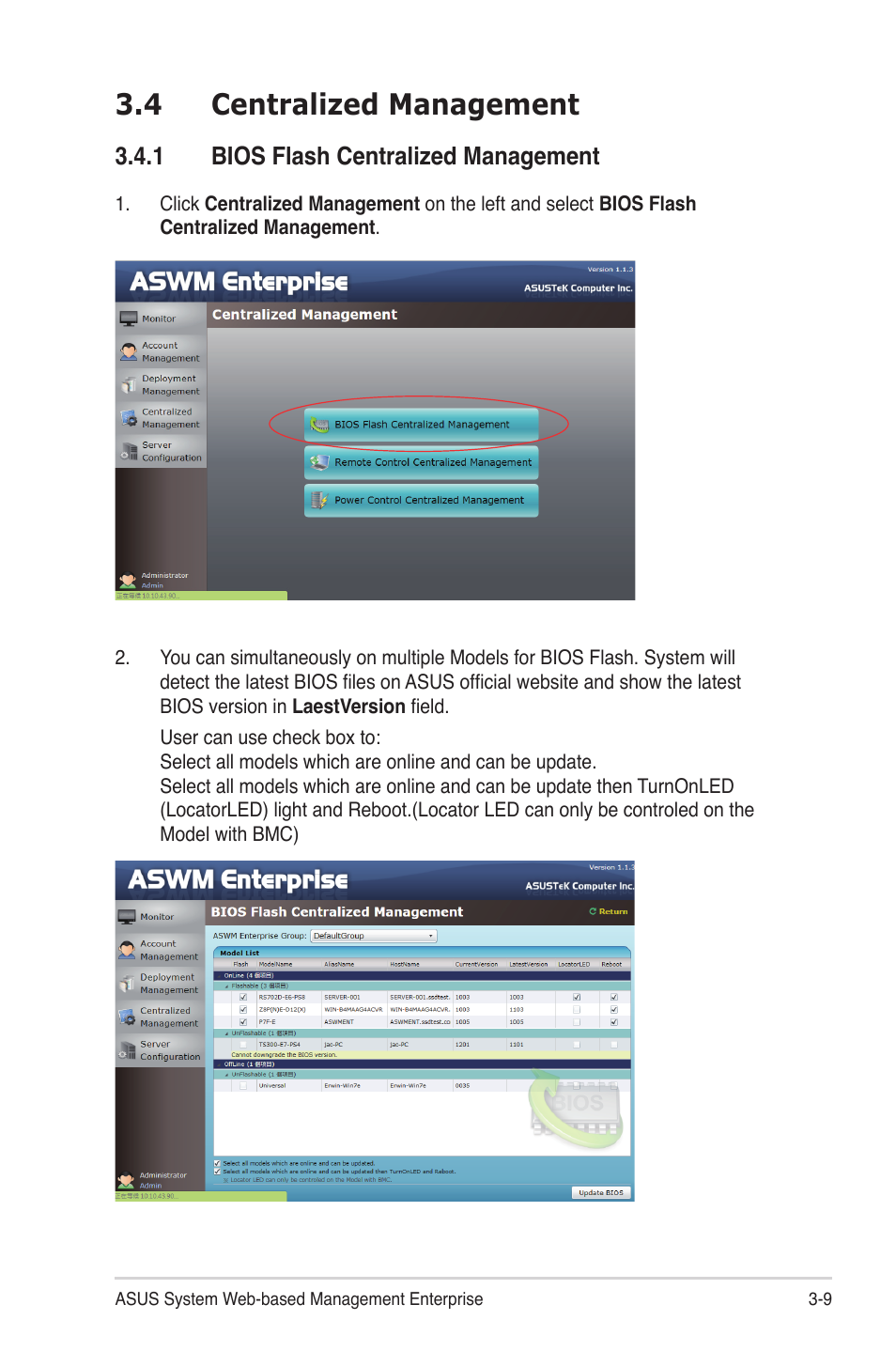 4 centralized management, 1 bios flash centralized management | Asus ASWM Enterprise System Web-based Management User Manual | Page 41 / 78
