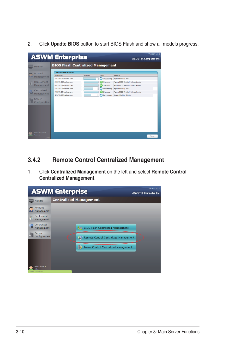 2 remote control centralized management | Asus ASWM Enterprise System Web-based Management User Manual | Page 42 / 78