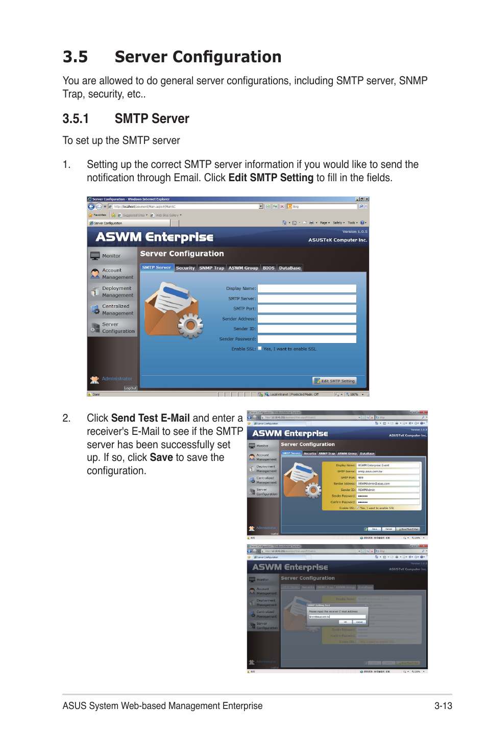 5 server configuration, 1 smtp server | Asus ASWM Enterprise System Web-based Management User Manual | Page 45 / 78