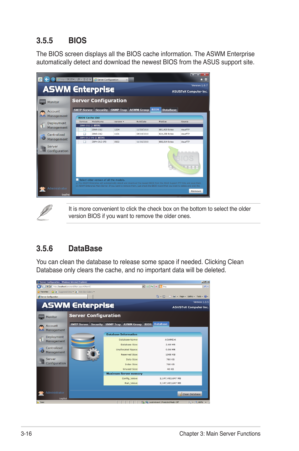 5 bios, 6 database | Asus ASWM Enterprise System Web-based Management User Manual | Page 48 / 78
