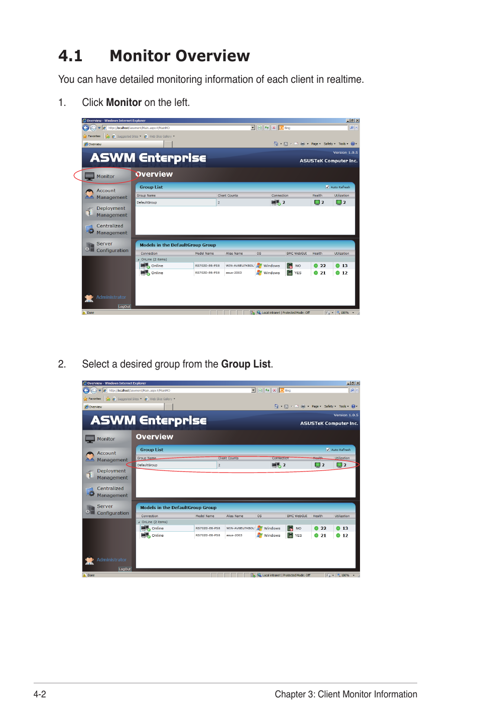 1 monitor overview | Asus ASWM Enterprise System Web-based Management User Manual | Page 50 / 78